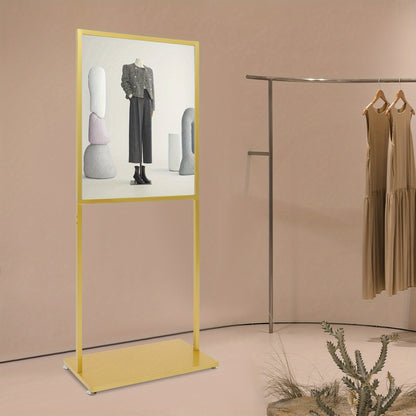 metalen posterstandaard – posterhouder – affichehouder – reclame standaard – display standaard – gouden uitvoering – robuust met hittebestendige coating – stabiele verstelbare basis