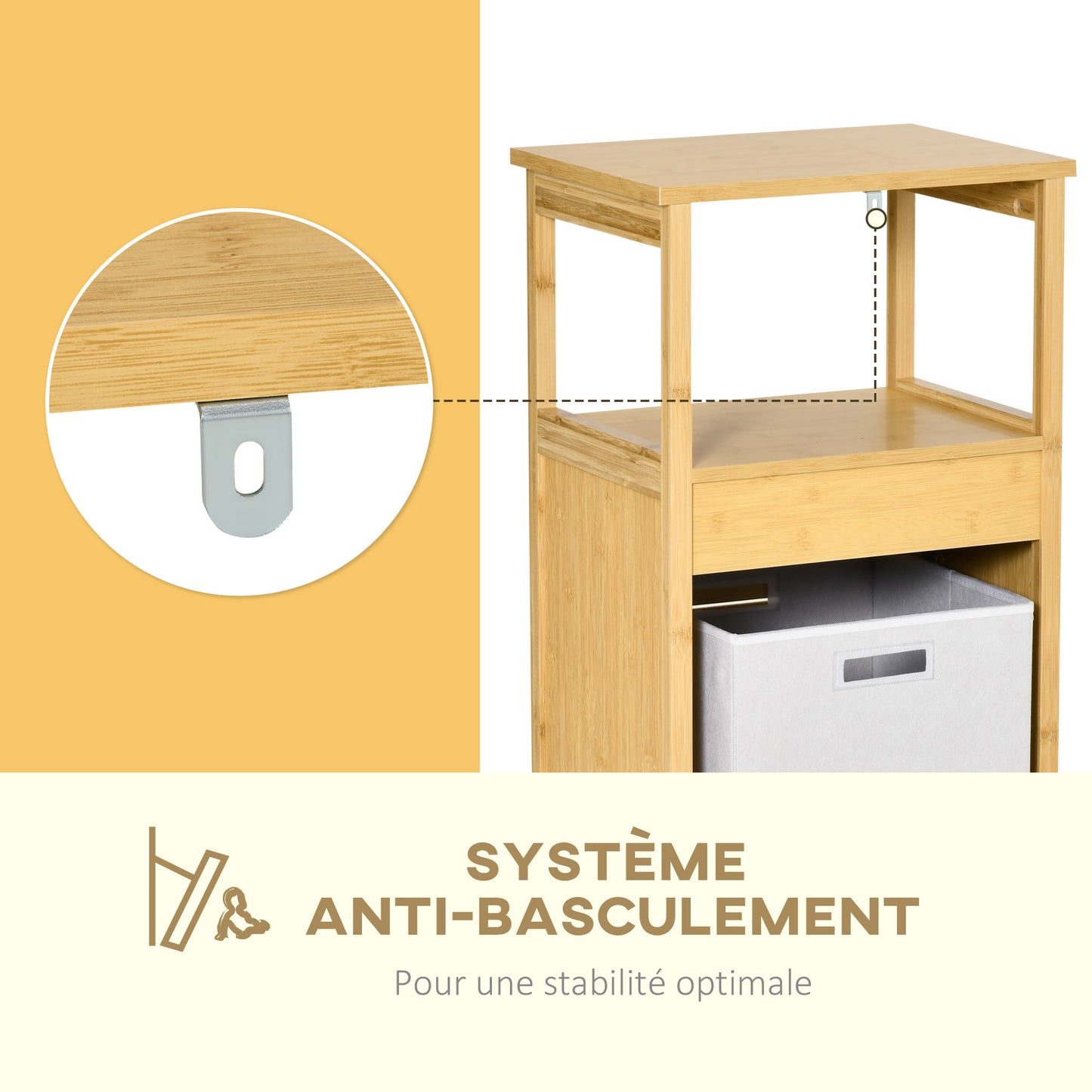 Bamboe Badkamermeubel – Wasmand Kast – Opbergmeubel – Smal Kastje – Compact Meubel – Ruimtebesparend – Verhoogde Poten – Duurzaam Bamboe