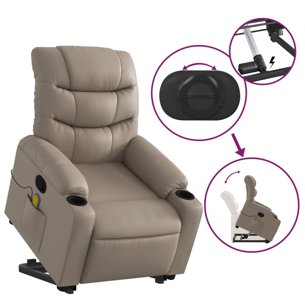 Sta-op Stoel Elektrisch – Relaxfauteuil – Verstelbare Fauteuil – Elektrische Verstelling – Sta Op Fauteuil – Trilmassage – Kunstleer Cappuccino