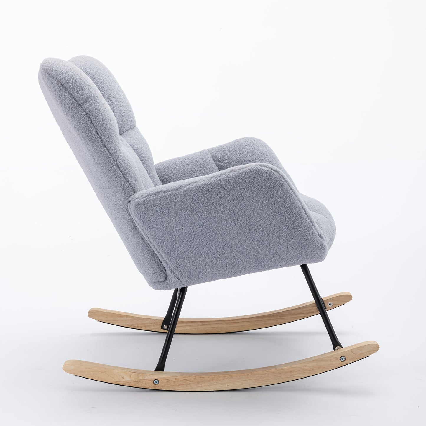 Mid-Century Modern Teddy Cloth Rocking Chair with Tufted Cover And Upholstered Seat for Living Room And Bedroom, Light Gray
