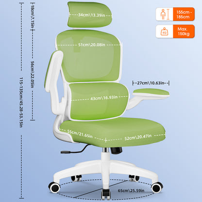 Office Chair with Adjustable Headrest, Armrests, and Lumbar Support, Load Capacity up to 150 kg