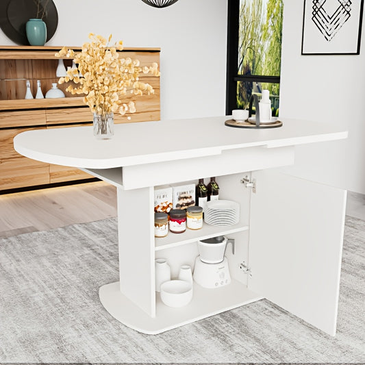 Uitschuifbare Ovale Eettafel – Eettafel – Tafel – Uitklapbare Tafel – Opbergtafel – Wit Met Gouden Handgrepen – 110/130x70x75 cm – Ruimtebesparend Met Opbergruimte