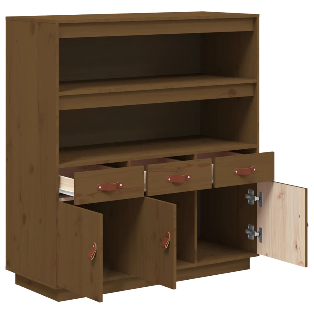 Hoogkast – Opbergkast – Kast – Boekenkast – Dichte Kast – Massief Dennenhout – Compact Hoog Model – Honingbruin