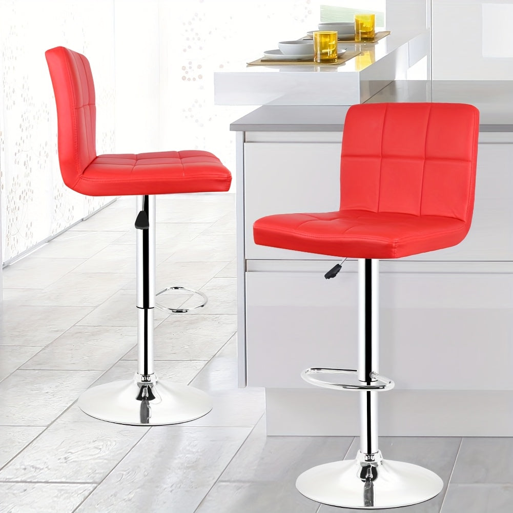 Barkrukken – Barstoelen – Keukenkruk – Stoel – Kruk – Set Van 2 – Verstelbare Zithoogte 92-112 cm – 360° Draaibaar – Ergonomische Rugleuning – Stalen Frame Met Antislipvoet – Rood Kunstleer – Comfortabel & Duurzaam
