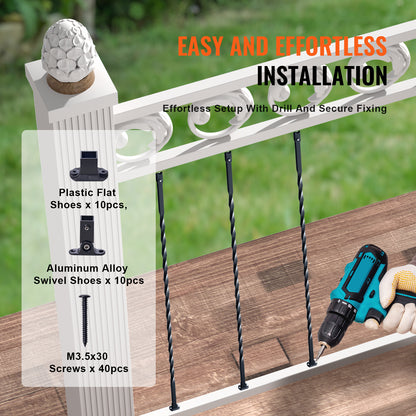Metalen Balusters Trap – Balustrades Spijlen Leuning Spindels – 10-Delige Set – Gegalvaniseerd Staal – Mat Zwart – 112 cm Lang – Eenvoudig Montagemateriaal Inclusief