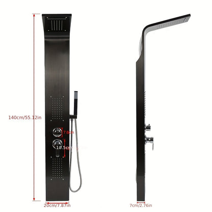 Douchewand – Douchewand – Douchewand – Douchewand – Douchewand – Handdouche – 3 Regenstanden – 140 cm Hoog – Zwart Roestvrijstaal – Spatwaterdicht