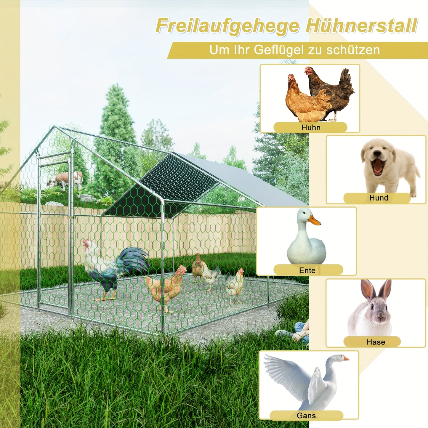 Dierenren – Konijnenren – Kippenren – Knaagdierenren – Buitenren – Met Veiligheidsslot – Waterdichte PE-Stof – 3x4x2m Metaal – Ruim Buitenverblijf