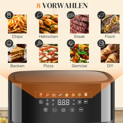Hot Air Fryer, 8 Programs, 8 Liters, LED Screen, Black