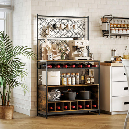 Wood Spice Rack Kitchen Shelf with Work Surface & Cabinet Door Storage - 5-Hook Hanging System, Space-Saving Vertical/under-Cabinet Unit for Spices, Pots, Pans - Compact Square Shelf (Compatible with Small Kitchens)