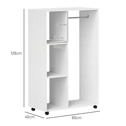 Rollende Kledingkast – Mobiele Kast – Kledingrek Op Wieltjes – Opbergkast – Garderobekast – Compact 80x40x128 cm – Stevig Wit Frame