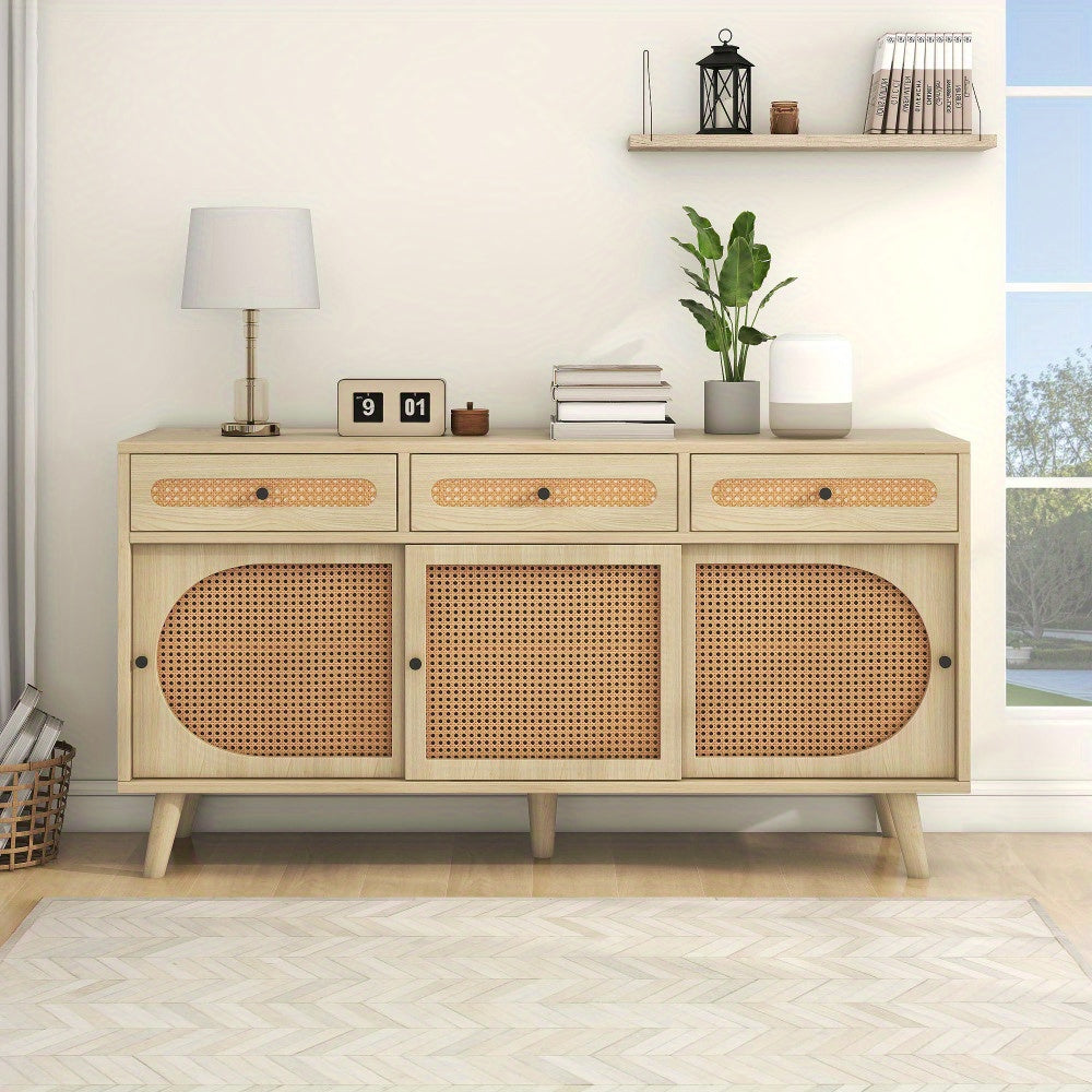 Modern Metal Sideboard Cabinet with Adjustable Shelves & 3 Sliding Doors - Heavy-Duty Freestanding Storage Organizer, 3 Drawers, Sturdy Metal Construction, Space-Saving Design for Living Room, Dining Room, Entryway - Elegant