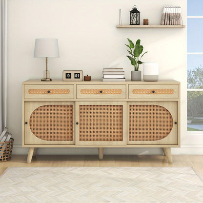 Modern Metal Sideboard Cabinet with Adjustable Shelves & 3 Sliding Doors - Heavy-Duty Freestanding Storage Organizer, 3 Drawers, Sturdy Metal Construction, Space-Saving Design for Living Room, Dining Room, Entryway - Elegant