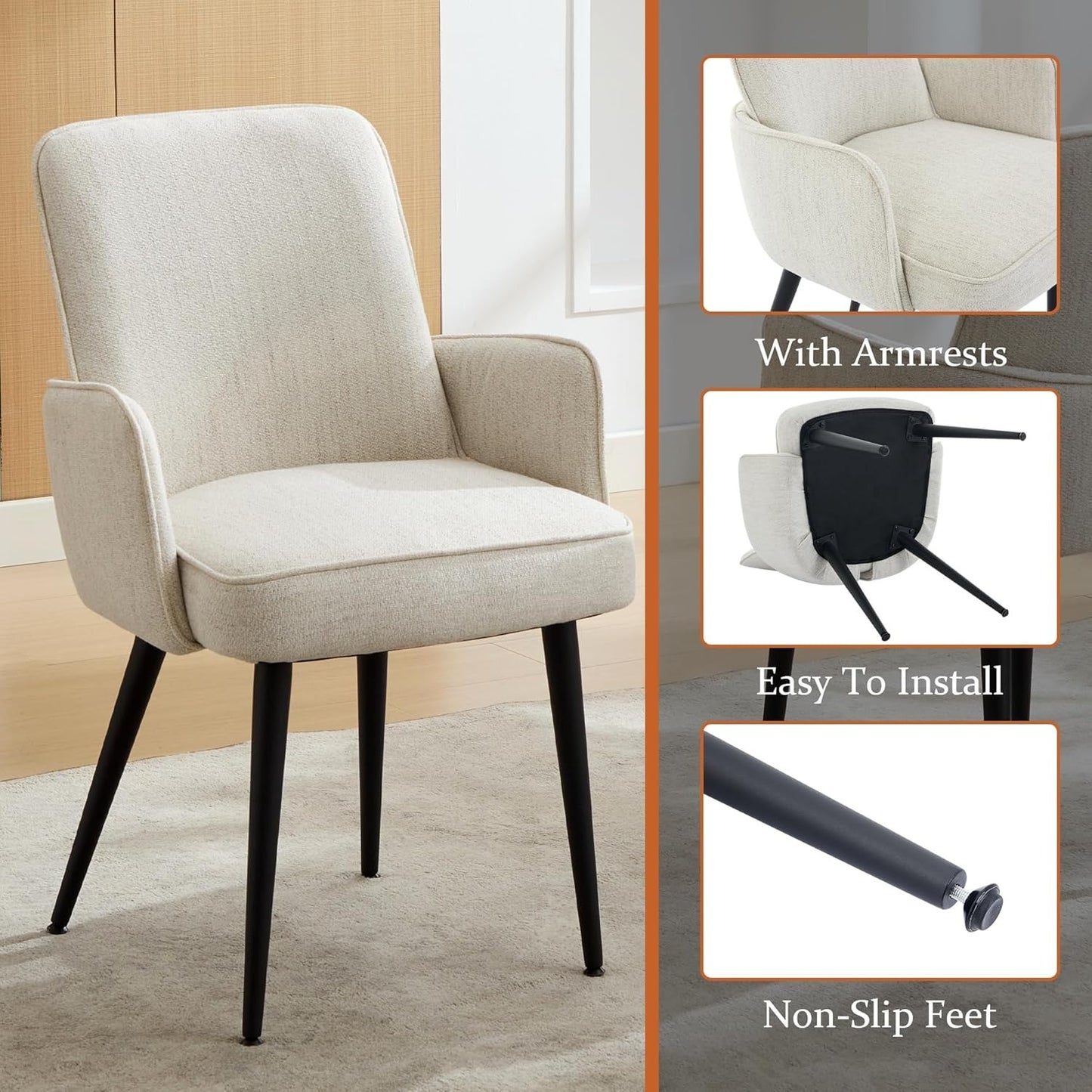 Bezoekersstoel – Vergaderstoel – Eetkamerstoel – Bureaustoel – Stoel met Armleuningen – Zachte Schuimzitkussen – Stevig Metalen Frame – Anti-slip Voeten – Set Van 2 – Zwart