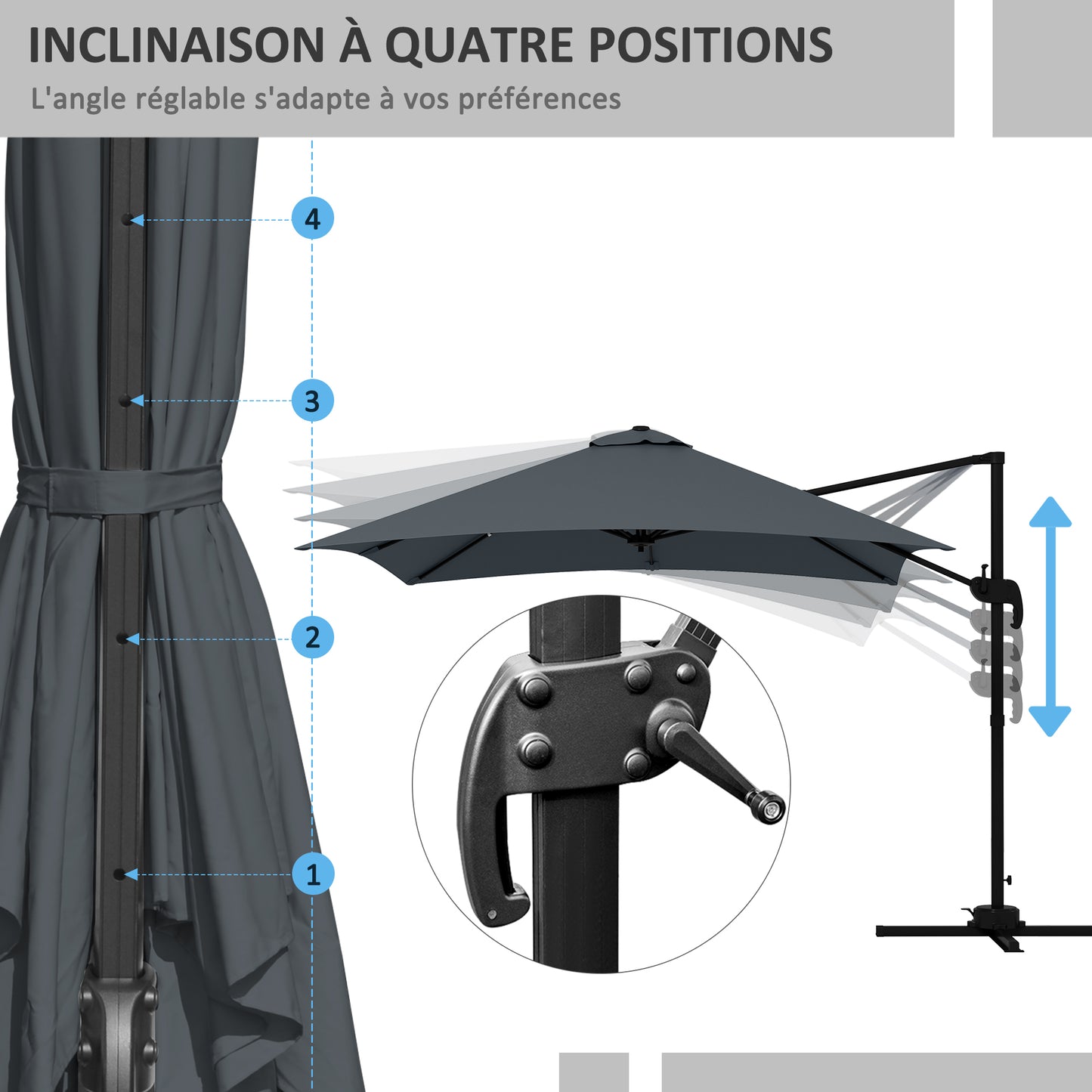 Parasol Vierkant – Zonwering – Tuinparasol – Terrasparasol – Luifel – Kantelbaar – 360° Draaibaar – Aluminium Frame – 3x3 Meter – Donkergrijs