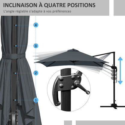 Parasol Vierkant – Zonwering – Tuinparasol – Terrasparasol – Luifel – Kantelbaar – 360° Draaibaar – Aluminium Frame – 3x3 Meter – Donkergrijs