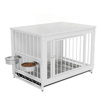 Hondenkooi – Hondenbench – Hondenhok – Hondenbox – Hondenkennel – Hout & Staal – 93x64x58 cm – Inclusief 2 Rvs Voerbakken & Verwijderbare Lade