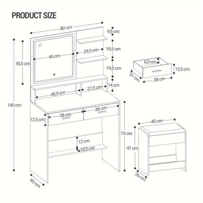 Make-up Tafel – Schminktisch – Beautytafel – Vanity Table – Make-up Bureau – Wit – Verstelbare LED-Verlichting – Stopcontacten & USB-Poorten