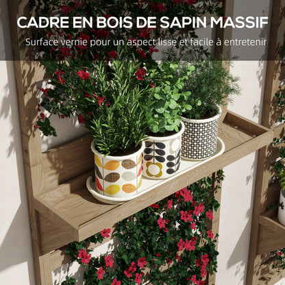 Plantenrek – Plantenstandaard – Plantentafel – Bloemenrek – Plantenzuil – Set van 2 – Houten Batterij – Met Latwerk Klimrek – Natuurlijk Hout – Voor Binnen & Buiten