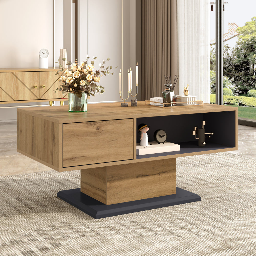 Contemporary Coffee Table with Dual-sided Storage Compartments, Spacious Storage Bays and Additional Built-in Dividers. A Versatile Living Room Table Offering Practical Design for Effortless Organisation and Storage.
