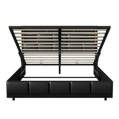 Opbergbed – Gestoffeerd Bed – Tweepersoonsbed – Stapelbed – Slaapbank – Met LED-Verlichting en USB-C Poorten – Met Gasveer en Ruime Opbergruimte – Met PU Bekleding en Metalen Frame – 160x200 cm – Zonder Matras