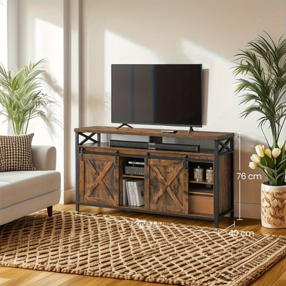 Stand Cabinet, 165.1 cm TV Stand, with Adjustable Shelves, Barn Doors, Farmhouse Design, Metal Frame