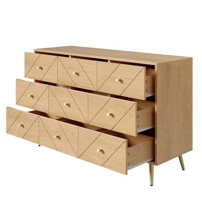Ladenkast – Ladekast – Ladenkast – Ladekastje – Commode – 9 Lades – Stevige IJzeren Poten – Retro Geometrisch Patroon – Volledig Voorgemonteerd – Warme Bruintinten