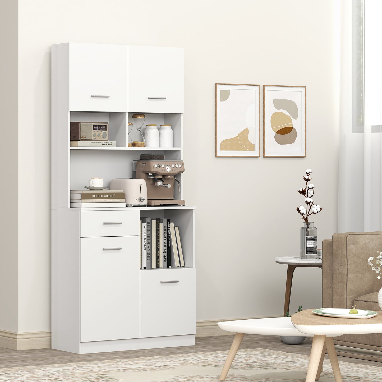 Buffetkast – Keukenkast – Opbergkast – Dressoir – Kast Met Lade – Wit – Soft-Close Deuren – 80x35x180 cm
