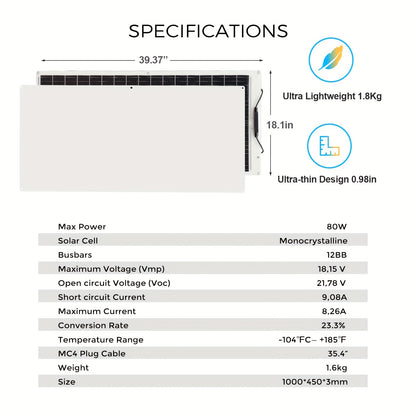 Flexibele Zonnepanelen – Buigbare Zonnecel Panelen – Zonnepaneel Set – Solar Module – 4x 80W 320W Totaal – Monokristallijn – Hoog Rendement – Lichtgewicht – Weerbestendig – 12V/24V Compatible
