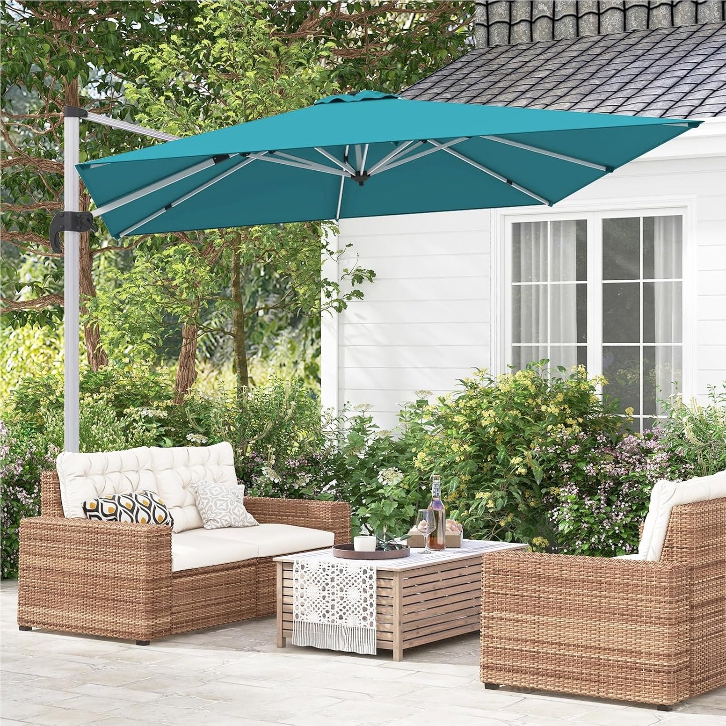 Vierkante Parasol – Tuinparasol – Terrasparasol – Balkonparasol – Marktparasol – 300x300 cm – 360° Draaibaar Met Kantelfunctie – Water- en UV-Bestendig Polyester Doek – Blauw