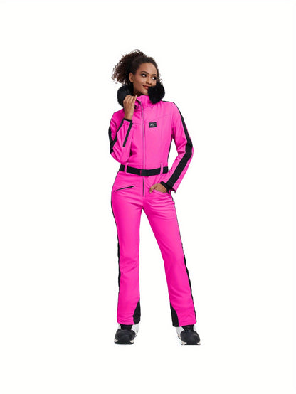 Dames Skipak – Ski Overall – Wintersuit – Snowsuit – Jumpsuit – Rozerood XS – Waterafstotend Polyester – Aangesloten Capuchon