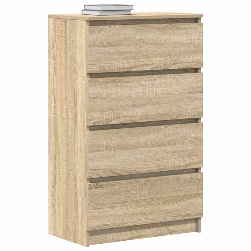 Kast – Opbergkast – Sideboard – Dressoir – Ladekast – Sonoma Oak – 4 Laden & Afsluitbare Deuren – MDF Hout 60x35x98,5 cm – Stevig & Eenvoudig Te Monteren