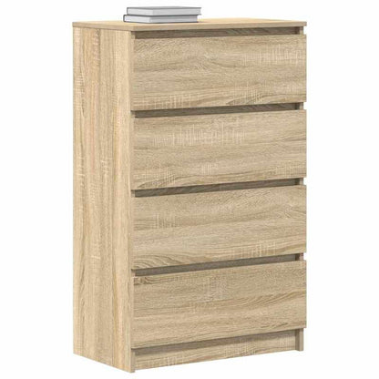 Kast – Opbergkast – Sideboard – Dressoir – Ladekast – Sonoma Oak – 4 Laden & Afsluitbare Deuren – MDF Hout 60x35x98,5 cm – Stevig & Eenvoudig Te Monteren