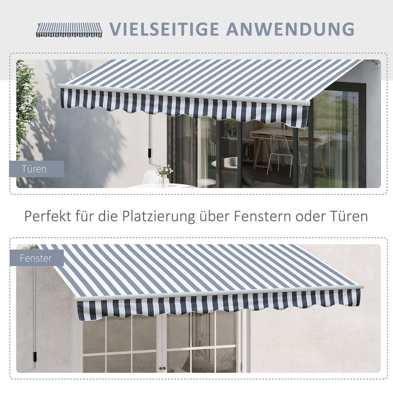 Knikarmscherm – Verstelbaar Zonnescherm – Uitschuifbaar Scherm – Inklapbare Luifel – Handbediend Zonnescherm – 2,95 x 2,45 meter – Weerbestendig Aluminium – Lichtgrijs-Wit