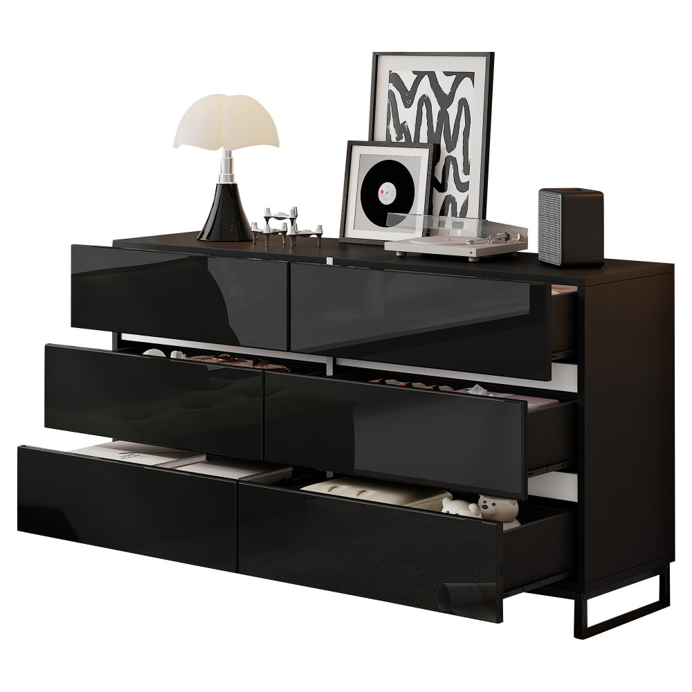 Dressoir – Buffet – Opbergkast – Ladekast – Commode – Zwart Met Gouden Accenten – 4 Deuren – Met Metalen Poten