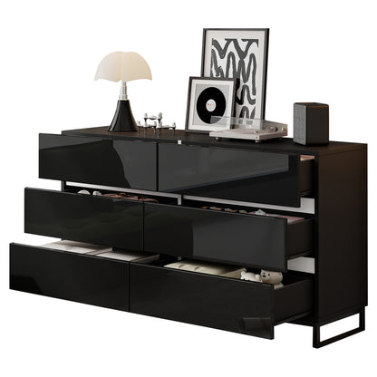 Dressoir – Buffet – Opbergkast – Ladekast – Commode – Zwart Met Gouden Accenten – 4 Deuren – Met Metalen Poten