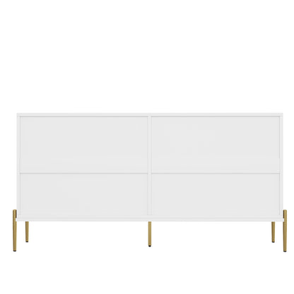 Sideboard – Opbergkast – Dressoir – Buffetkast – Woonkamerkast – Wit Modern Design – 4 Deuren Met Verstelbare Legplanken – Gouden Metalen Poten – 162x40x80 cm