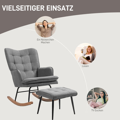 Draaifauteuil – Relaxstoel – Zithoekstoel – Lounge Stoel – Fauteuil Met Voetenbank – Donkergrijs Linnenlook – 360° Draaibaar – Max 130 kg Belastbaar
