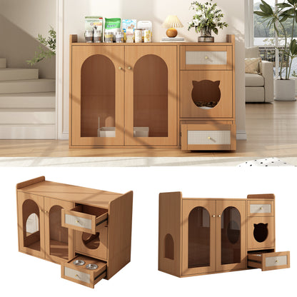 Kattenmeubel – Kattenhuis – Kattenkast – Kattenbakmeubel – Kattenmeubel walnut – Verborgen kattenbakruimte – Compact met opbergvak 120x45x83 cm