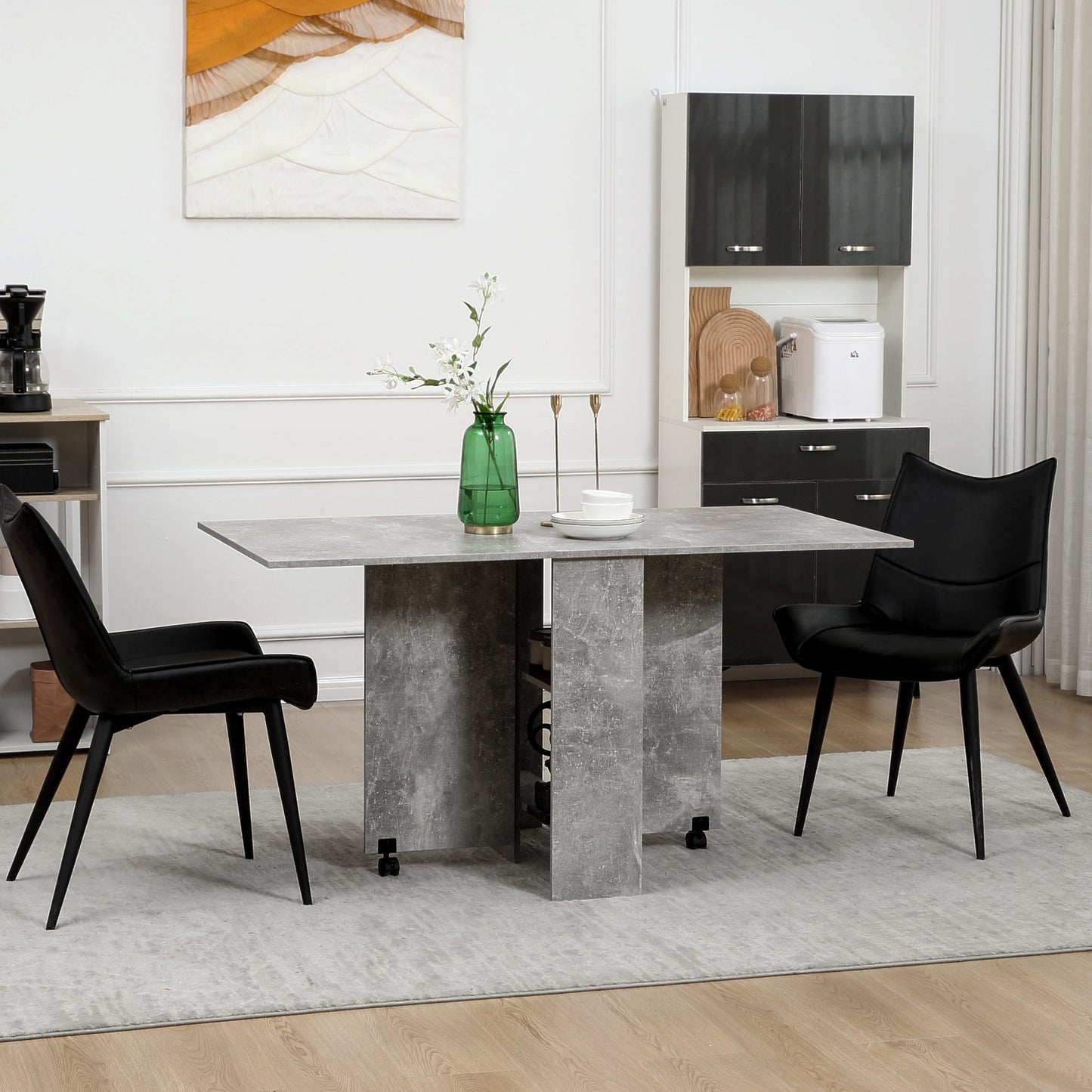 Opvouwbare Keukentafel – Eettafel – Klaptafel – Multifunctionele Tafel – Opbergtafel – Met Verwijderbare Wielen – 2 Houten Planken – Grijs – 75x140x74 cm