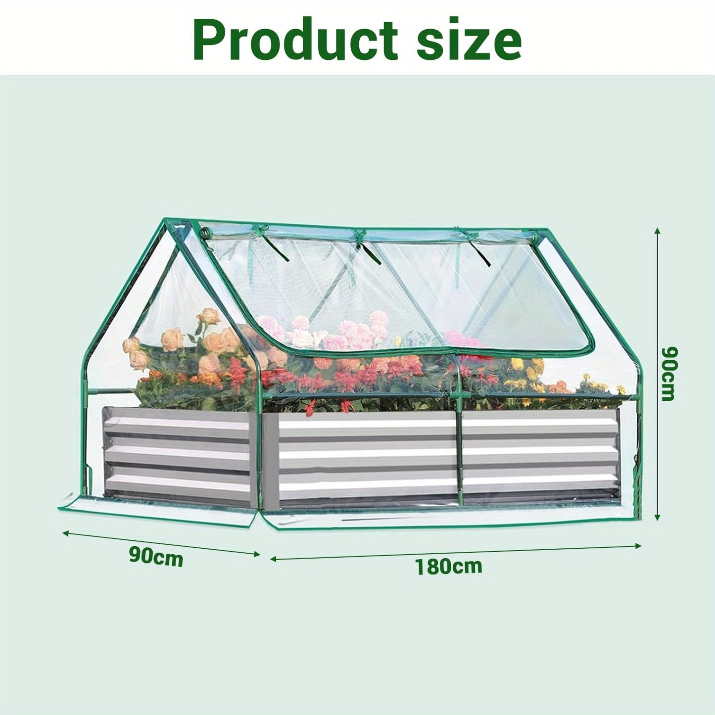 hoogtebaktuin – moestuinbak – kweekbak – plantenbak – kruidentuin – verzinkt metaal – geïntegreerde kas met oprolbare vensters – 180x90x90 cm