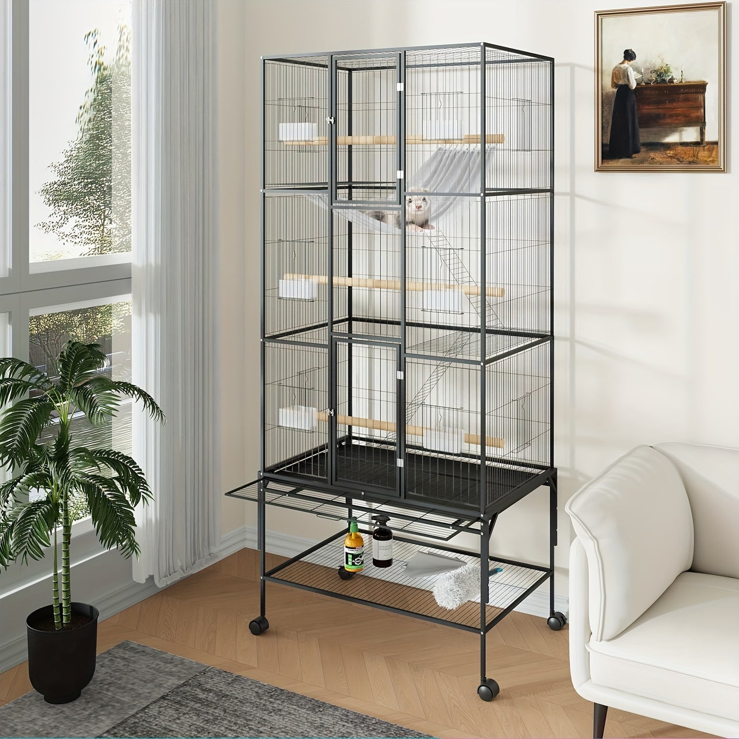 Vogelkooi – Papegaaienkooi – Vogelkooi Met Opslag – Grote Vogelkooi – Vogelverblijf – 81x35x175cm – Stijlvol Hoogrendig Ijzer – Ruim & Stevig
