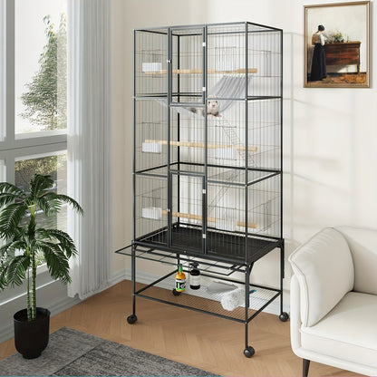 Vogelkooi – Papegaaienkooi – Vogelkooi Met Opslag – Grote Vogelkooi – Vogelverblijf – 81x35x175cm – Stijlvol Hoogrendig Ijzer – Ruim & Stevig