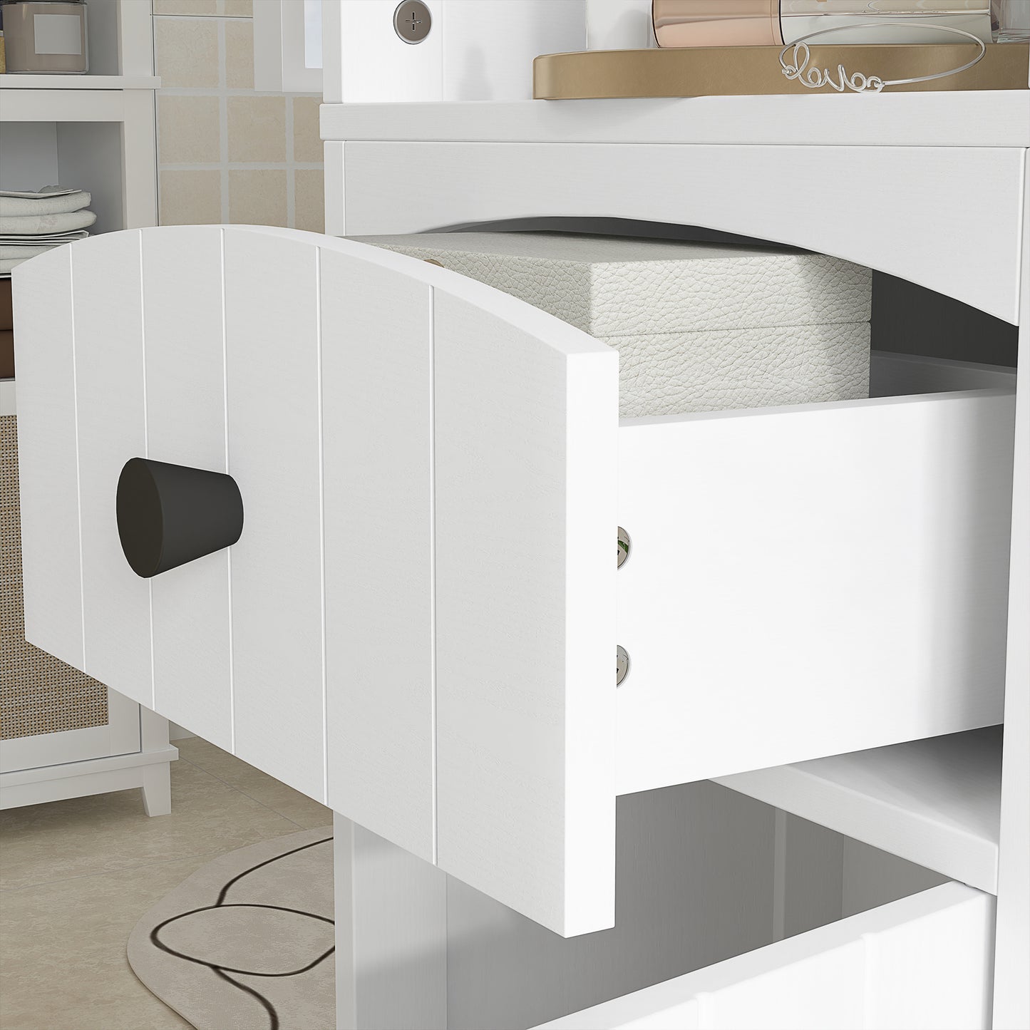 Badkamerkastje – Badkamermeubel – Opbergkastje – Toiletkast – Witte kast – 3 Ruime Planken – 1 Lade – Duurzaam MDF – Compact Vrijstaand Design