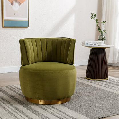 360 Degree Modern Swivel Chair Round Swivel Chair Soft Velvet Finish Comfortable Backrest Stable Structure Living Room Chair Shell Chair Suitable For Living Room Bedroom Study Room, Olive Green