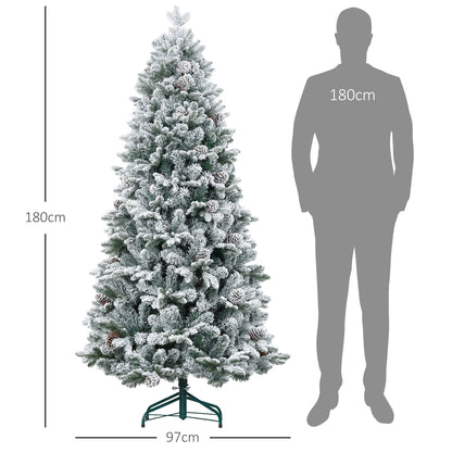 Kunstkerstboom – Kunstmatige Kerstboom – Kerstboom Met Takken – Decoratieve Kerstboom – Sneeuwkerstboom – 180 cm Hoog – 1489 Takken Met Denappeldecoratie