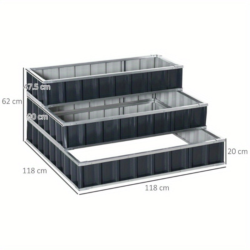 Raised Garden Bed – Tuinbak – Plantenbak – Bloembak – Moestuinbak – Staal – Weerbestendig 118x118x62 cm – 3 Laags Plantenschap