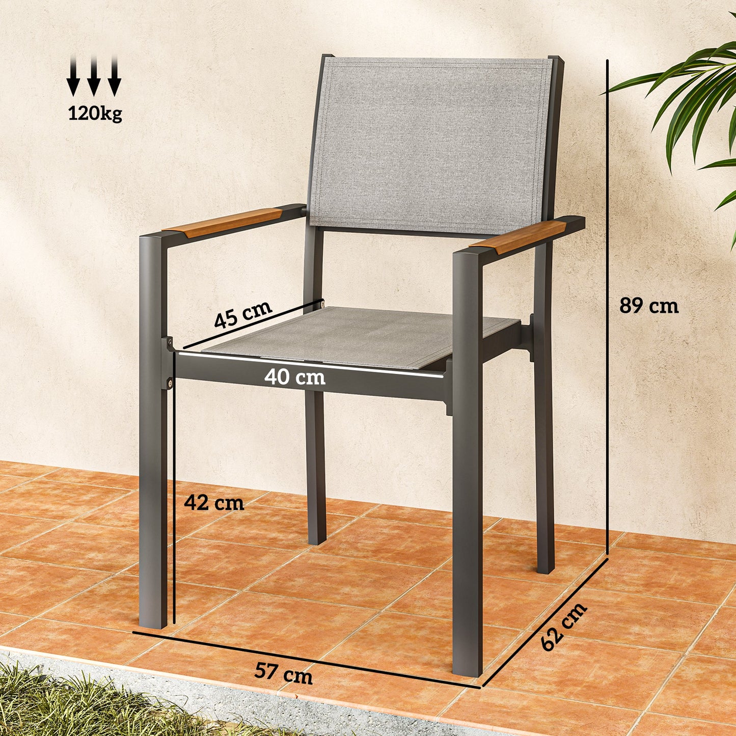 Tuinstoelen – Tuinmeubilair – Balkonstoelen – Terrasstoelen – Buitenstoelen – Aluminium Frame – Houten Look Armleuningen