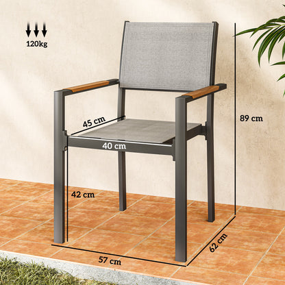 Tuinstoelen – Tuinmeubilair – Balkonstoelen – Terrasstoelen – Buitenstoelen – Aluminium Frame – Houten Look Armleuningen