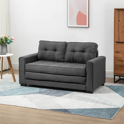 Slaapbank – Bedbank – Logeerbank – Uitklapbank – Tweezitsbank – Stof Met Linnen Look – Massief Rubberhout – 147,5x75x85 cm – Compact En Comfortabel