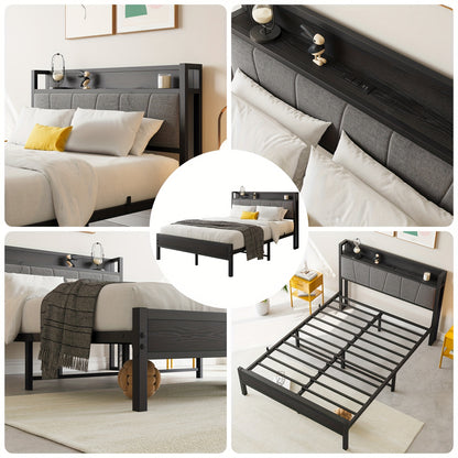 Bedframe – Bed – Eenpersoonsbed – Tweepersoonsbed – Metalen Bed – 140x200 cm – Stevig Zwart Metaal – Inclusief Spiraalbodem